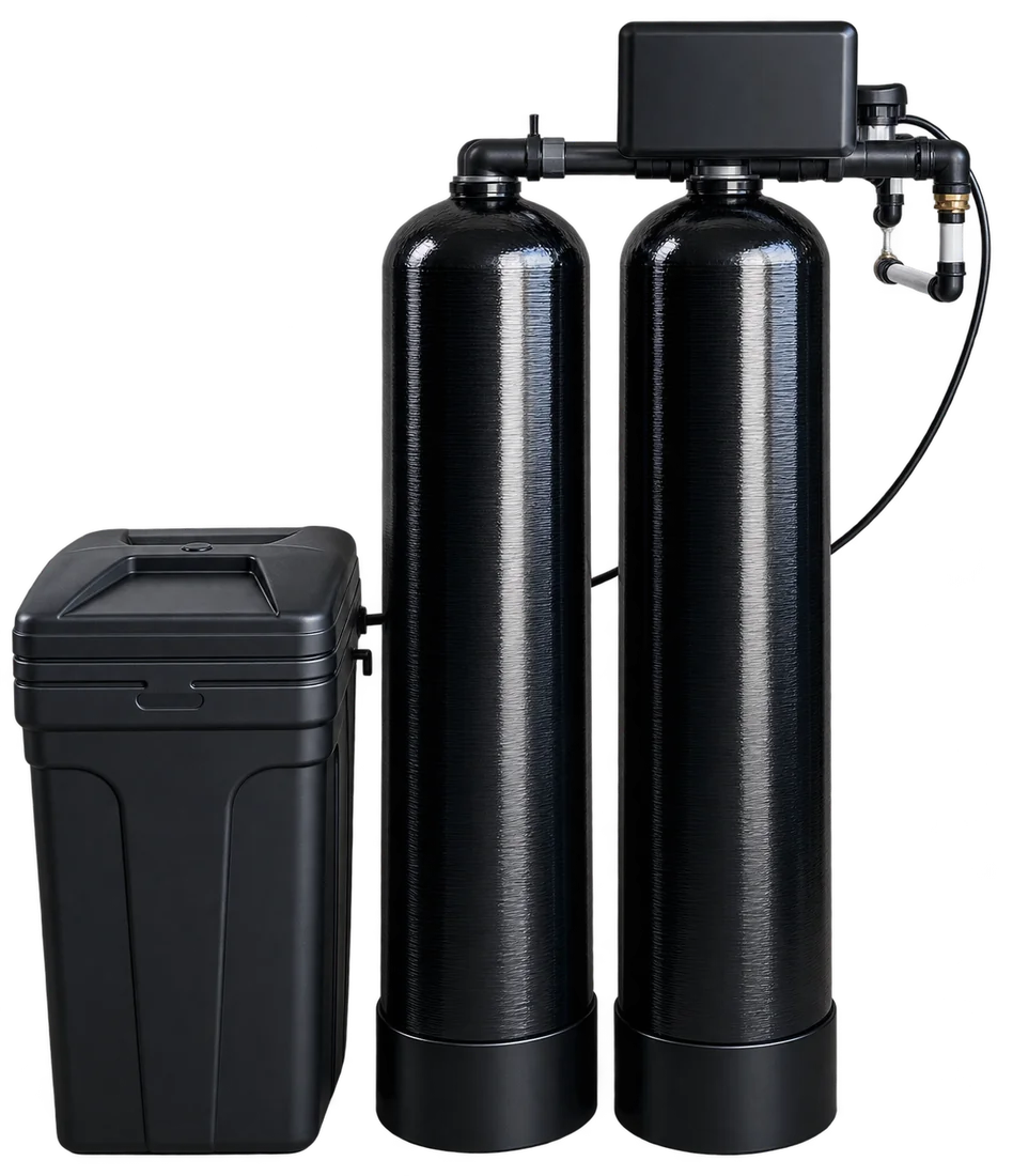 Whole home mixed bed system, softener and carbon in one footprint